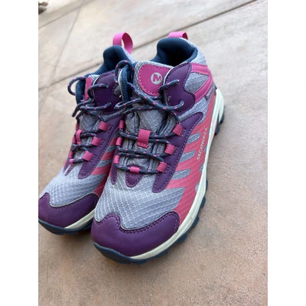 Merrell Moab Speed 2 Mid Waterproof Kids Hiking Shoes Berry Purple Size 3